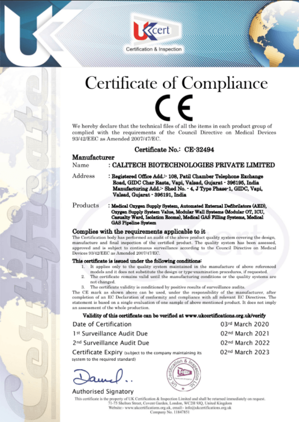 Certificate of Compliance from CE  