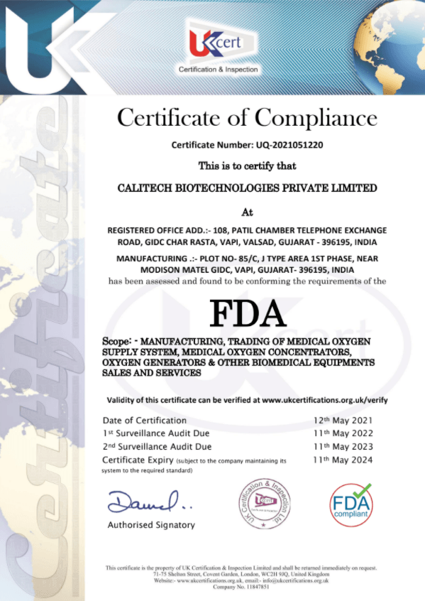 Certificate of Compliance from FDA